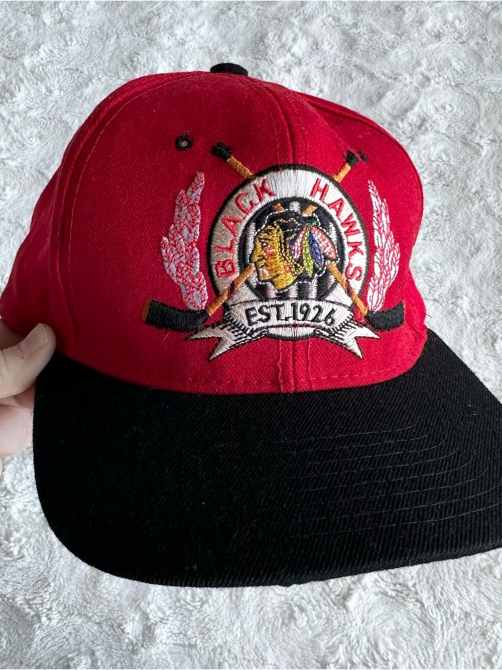 Vintage Chicago Blackhawks Snapback Hat Red Black Starter Wool Chief Logo Hockey